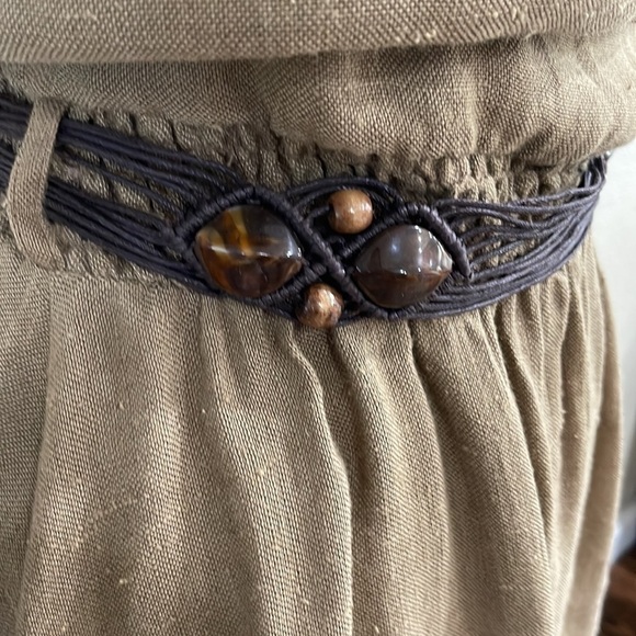 NWT Fashionista Khaki Strapless Flared Dress Linen Blend Macrame Belt - Picture 4 of 5